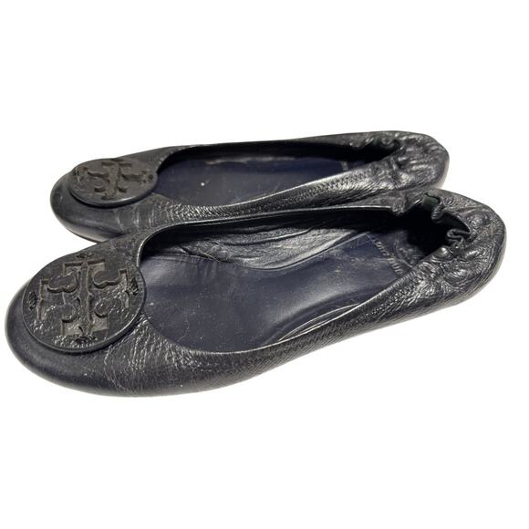 Tory Burch Reva Black Leather Ballet Flats Size 7 - Picture 1 of 7